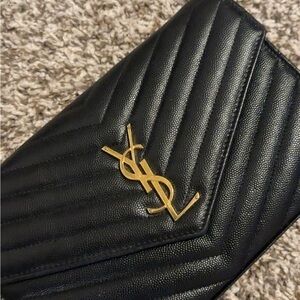 Yves Saint Laurent Black Quilted Chain Cosmetic Bag